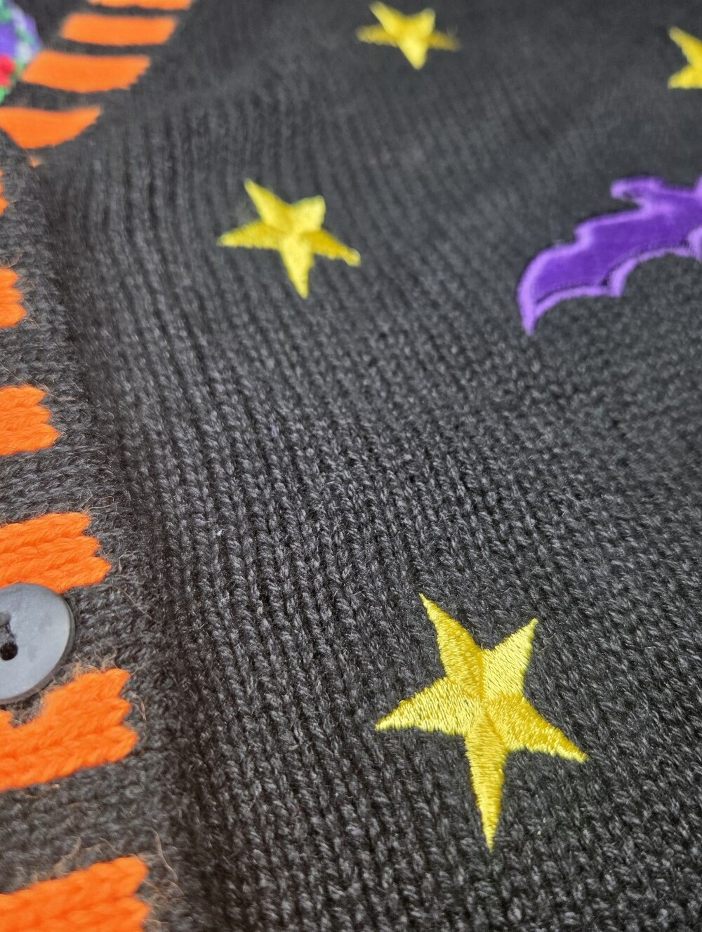 Vintage Quacker Factory Halloween Witch Cardigan Velvet Appliqué Embroidered L - Picture 9 of 10